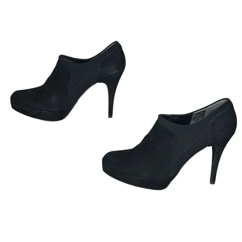 Stuart Weitzman - “Hold Me” Platform Heel Ankle Booties, Suede - Size 9.5 Black